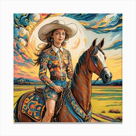 Cowgirl On Horseback Matisse-inspired 9 Canvas Print