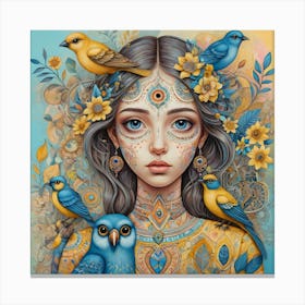 Girl With Birds 1 Canvas Print