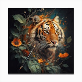 Tiger With Flowers 1 Canvas Print