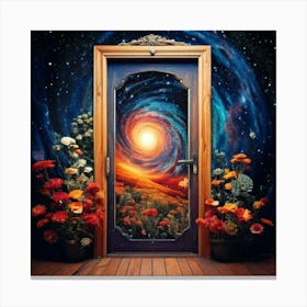 Firefly Door, Wooden, Galaxy, Spiral, Cosmos, Space, Universe, Floral, Wallpaper, Yellow, Blue, Red, (10) Canvas Print