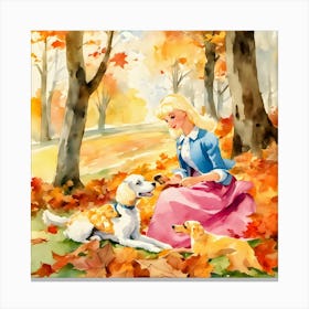 Watercolor Of A Girl And Her Dog Canvas Print