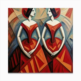 Two Women In Red Dresses Canvas Print