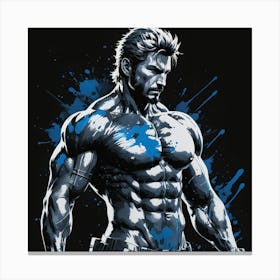 Muscular Man Canvas Art in Blue Canvas Print