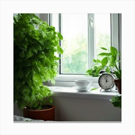 Window Sill With Plants Canvas Print