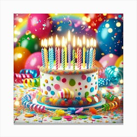 Birthday Cake With Candles Canvas Print