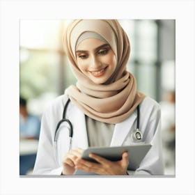 Muslim Doctor Using Tablet 2 Canvas Print