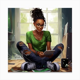 Girl With A Tablet Canvas Print