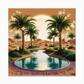 Desert Landscape With Palm Trees Canvas Print