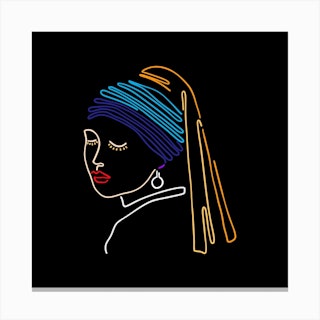 The Girl With A Pearl Earring Square Canvas Line Art Print