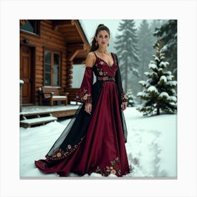 Woman In A Burgundy Dress Canvas Print