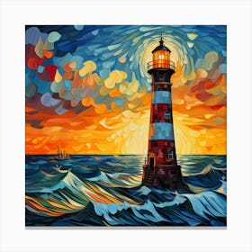 Lighthouse At Sunset 3 Canvas Print