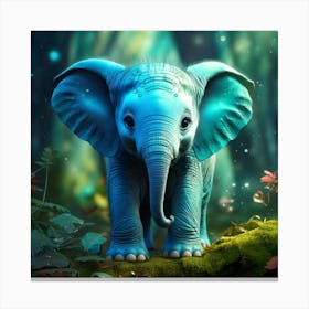 Firefly Adorable Turquoise Baby Elephant In Fantasy Forest 3349 (2) Canvas Print