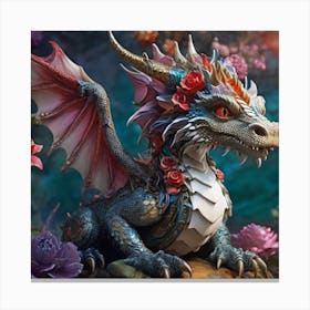 Dragon With Flowers Canvas Print