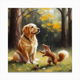 Golden Retriever And Squirrel Canvas Print