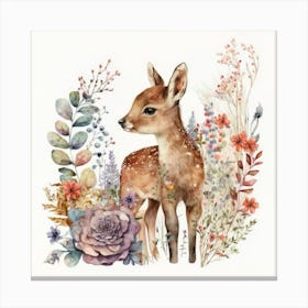Watercolor Forest Cute Baby Deer Canvas Print