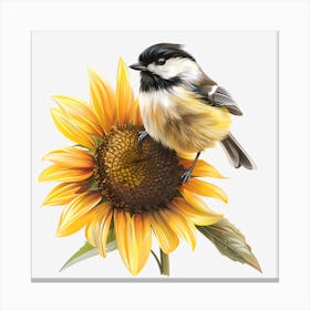 Chickadee On Sunflower 1 Canvas Print