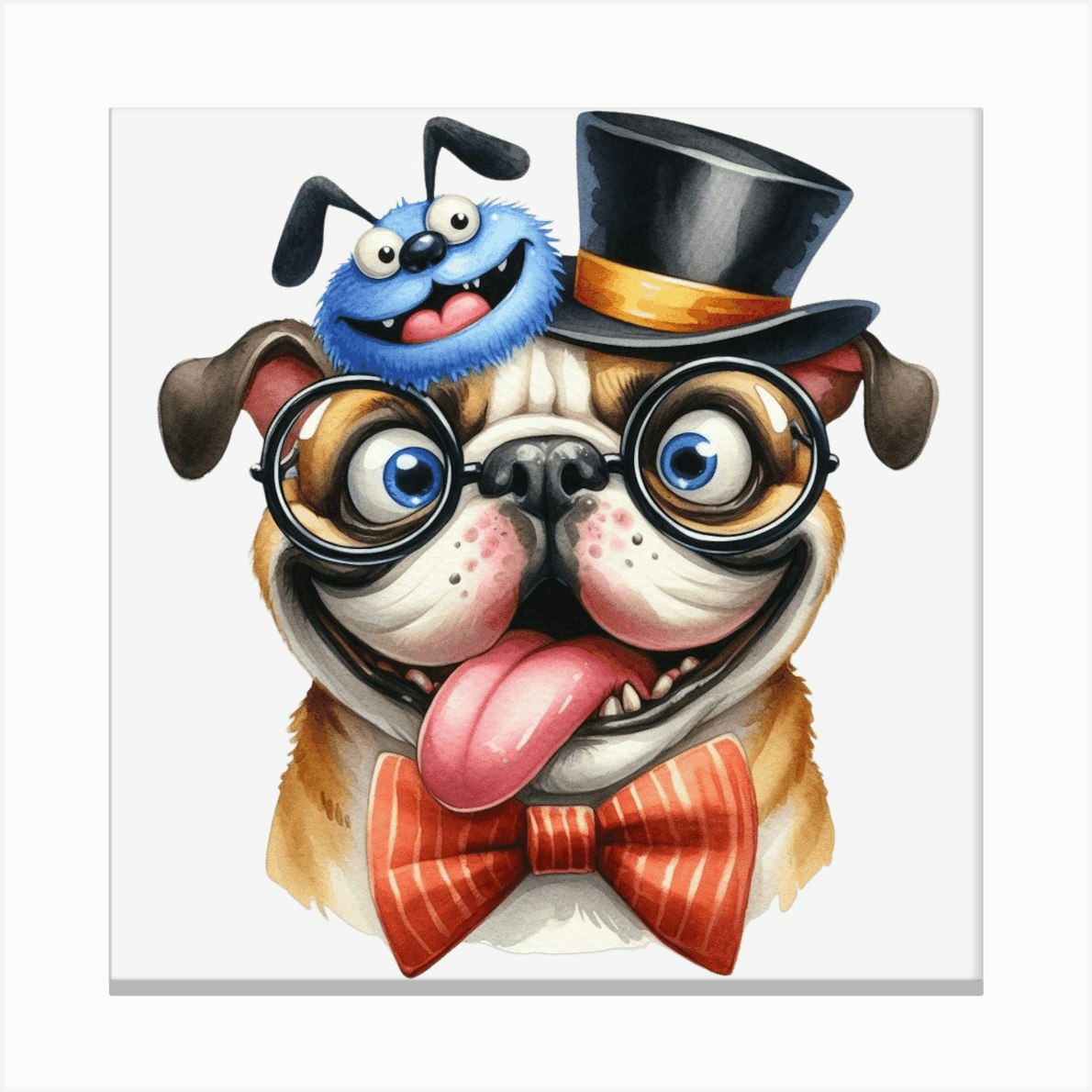 Bulldog In Top Hat 1 Canvas Print by Aloke Design