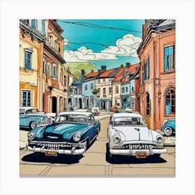 Classic Cars On The Street Canvas Print