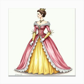 Detailed Watercolor Artwork Of Queen Elizabeth I, With Royal Attire 1 Canvas Print