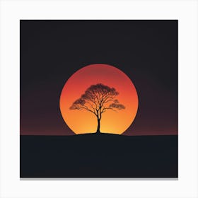 Sunset Tree, A Minimalist Line Drawing Of A Lone Tree Silhouetted Against A Fiery Sunset Canvas Print