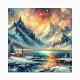 Montain lac oil painting abstract painting art 3 Canvas Print