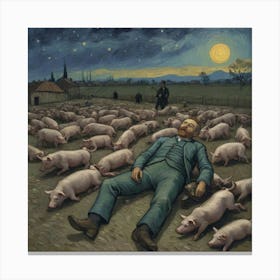 Fields of Chaos: Pigs, Whiskey, and Purple Skies Pigs In The Night Canvas Print