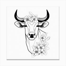 Floral Black And White Taurus (4) Canvas Print