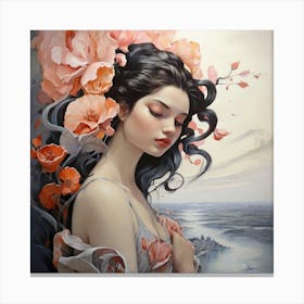 Girl With Flowers 4 Canvas Print