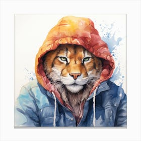 Watercolour Cartoon Cougar In A Hoodie Canvas Print