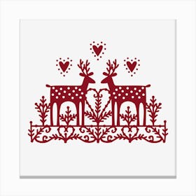 Scandinavian Red and White Papercut Deer Canvas Print