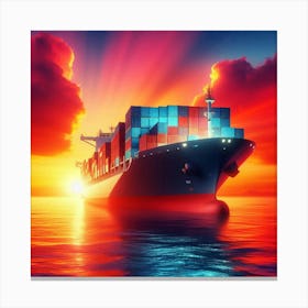 Container Ship At Sunset 7 Canvas Print