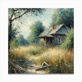 Old Eastern Europe House In The Woods, Acrylic Painting Style Canvas Print