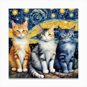 Starry Night Cats 2 Canvas Print