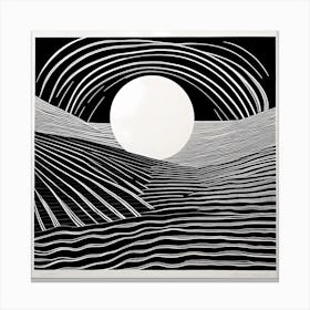 linocut representation of a night, Ephemeral Echoes Of Silence Linocut Black And White Painting, 1 Canvas Print
