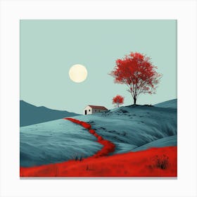 Red House On A Hill - city wall art, colorful wall art, home decor, minimal art, modern wall art, wall art, wall decoration, wall print colourful wall art, decor wall art, digital art, digital art download, interior wall art, downloadable art, eclectic wall, fantasy wall art, home decoration, home decor wall, printable art, printable wall art, wall art prints, artistic expression, contemporary, modern art print, Canvas Print