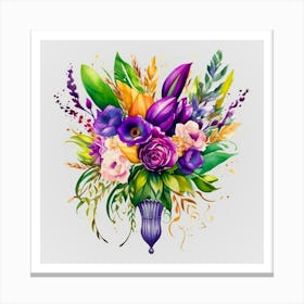 Watercolor Mardi Gras Flower Bouquets 15 Canvas Print