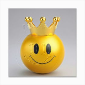 Smiley Face Emoji Wearing A Gold Crown Three Dimensional Against A Matte Gray Backdrop Crown Glim Canvas Print