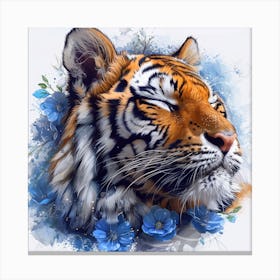 Lena1987 Cute Newborn Tiger In Flowers Blue White Grey Colour 8e4ae0b0 2dc7 403b Be71 03a6f0ad9836 1 Canvas Print