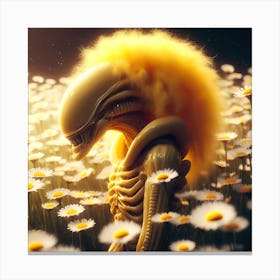 Alien In A Field Of Daisies 1 Canvas Print