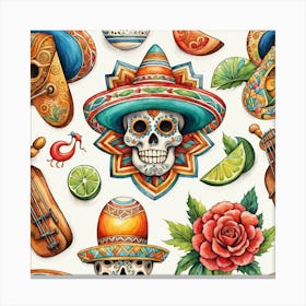 Mexican Day Of The Dead Seamless Pattern Canvas Print