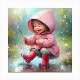 Little Girl Playing In The Rain 1 Canvas Print