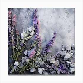Lavender Flowers On A Rock Canvas Print