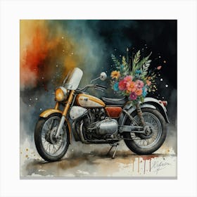 Flowers On A Motorcycle 1 Canvas Print