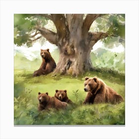 Brown Bears Under A Tree Canvas Print