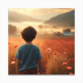 Little Boy In A Field Of Flowers Canvas Print