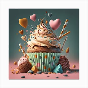 Cupcakes And Hearts 3 Canvas Print