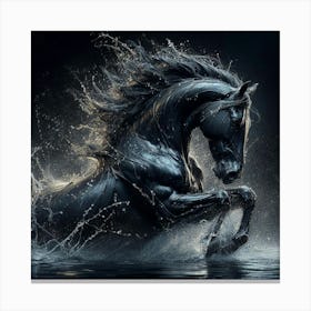 Black Horse In Water Canvas Print