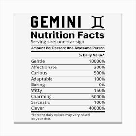 Gemini Nutrition Facts Canvas Print