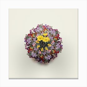 Vintage Golden Coreopsis Floral Wreath on Ivory White Canvas Print
