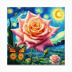 Rose With Butterflies Canvas Print